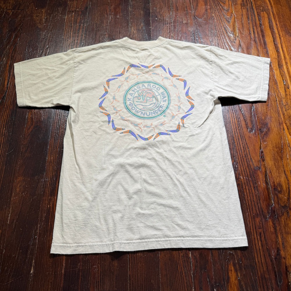 Vintage Kangaroo Poo Shirt Mens L Beige Surfboard Wax Logo Surf Beach Skate Y2K